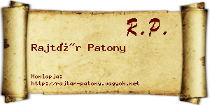 Rajtár Patony névjegykártya